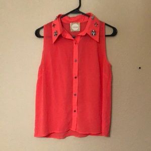 Coral colored button up shirt